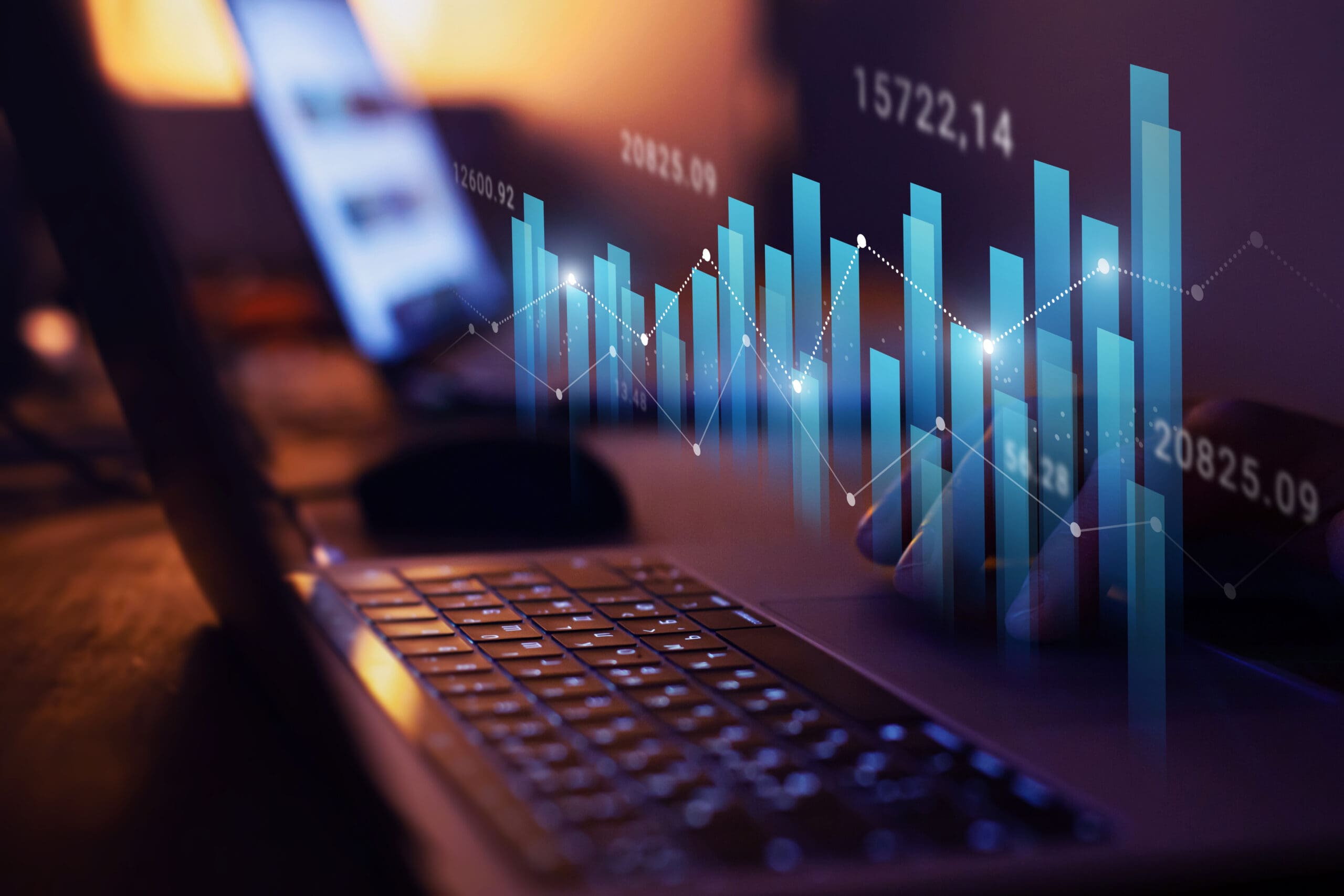 growth in business and finance, growing graphs and charts with statistics and digits