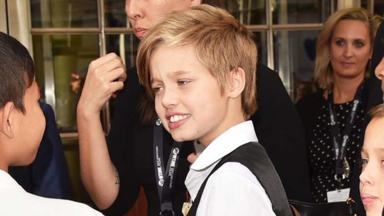 Shiloh Jolie-Pitt looking concerned 