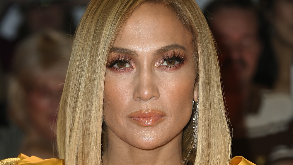 Jennifer Lopez looking serious at an event