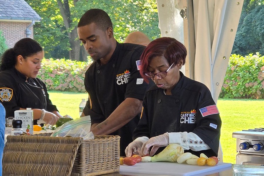 Police officers cooking