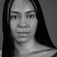 Black and white portrait of Safiya Kaijya Harris.