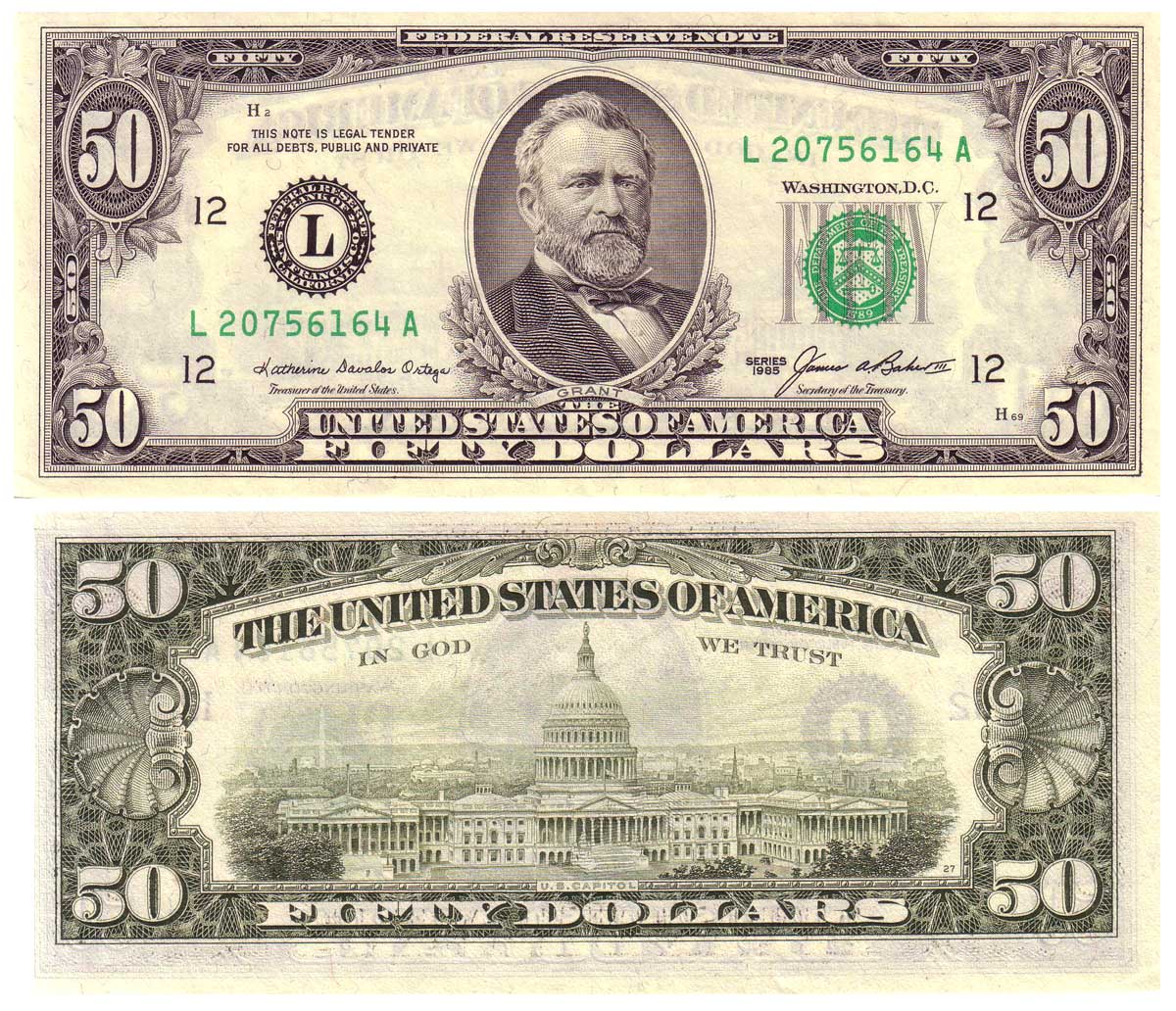 50 Dollar Bill Front And Back Actual Size