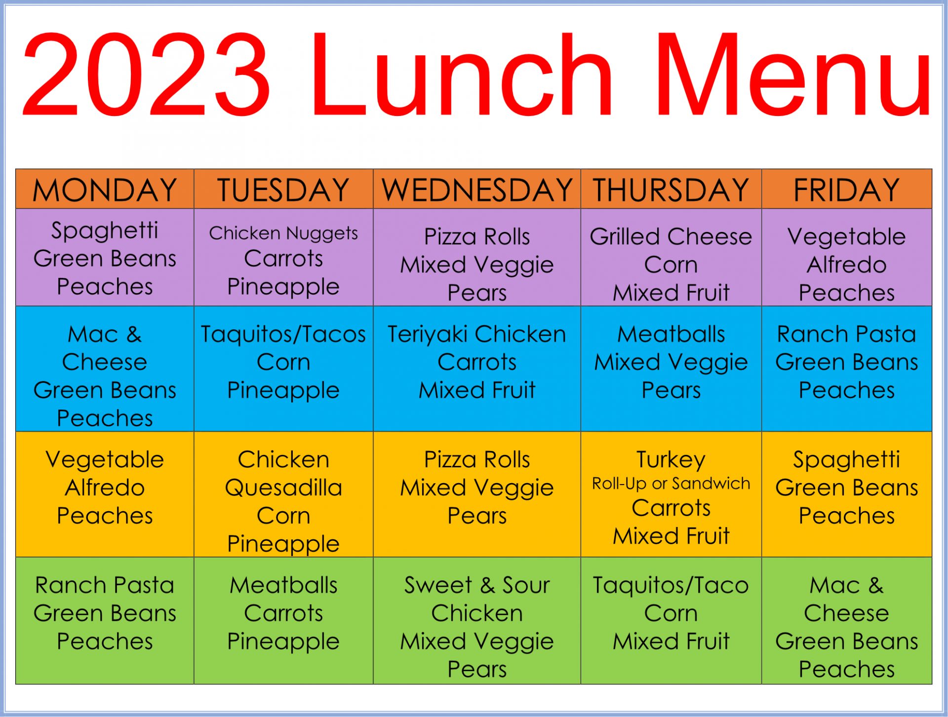 Daily Lunch Menu Ideas