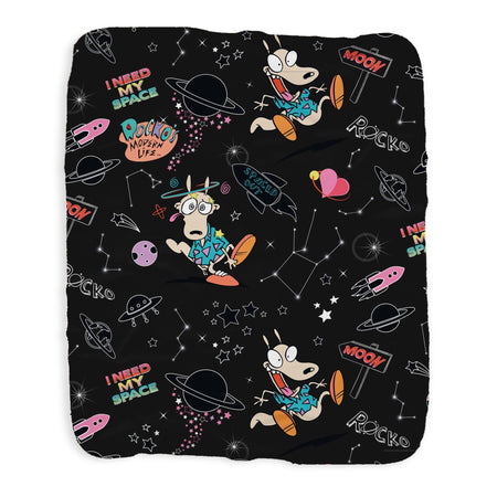 Rocko's Modern Life Space Pattern Grey Sherpa Blanket - Paramount Shop