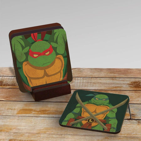 Teenage Mutant Ninja Turtles Coasters with Mahogany Holder - Set of 4 - Paramount Shop