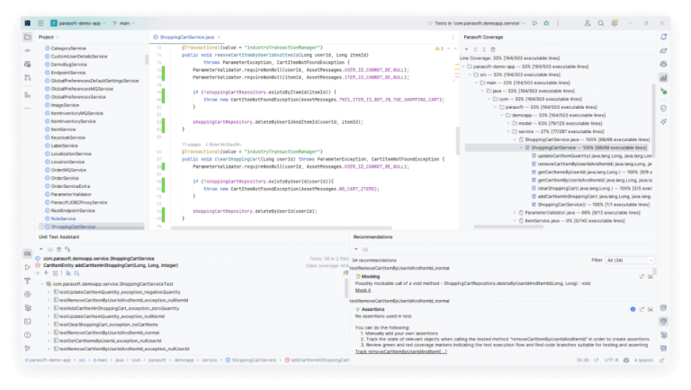 Screenshot of Parasoft Jtest in IntelliJ IDE