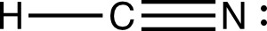 Structure of HCN.  Carbon is sp hybridized