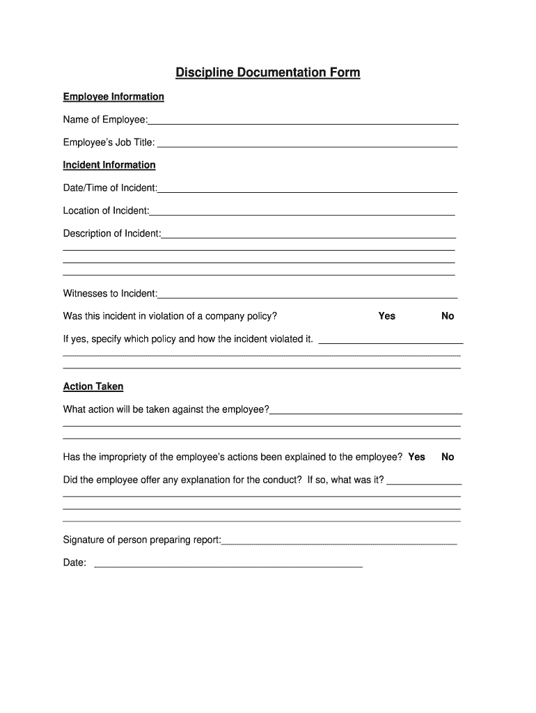 free employee discipline form template word Preview on Page 1