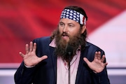 FILE - In this July 18, 2016, file photo, Willie Robertson, CEO of Duck Commander and Buck Commander speaks during the opening day of the Republican National Convention in Cleveland. A man was arrested in connection with a drive-by shooting at the Louisiana home of the “Duck Dynasty” star.  Daniel King Jr. was booked into a correctional center after Robertson's estate in West Monroe was struck by gunfire on Friday, April 24, 2020, the Ouachita Parish Sheriff’s Office said in a Facebook post Saturday, April 25. No one was injured in the shooting, authorities said. (AP Photo/J. Scott Applewhite, File)