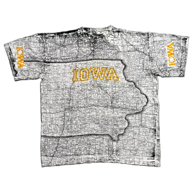 VINTAGE 90S IOWA State Road Map All Over Print T-Shirt Single Stitch ...