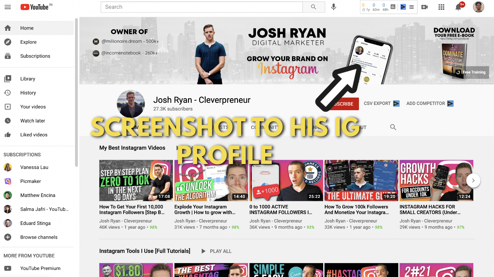 A screenshot of Josh Ryan's YouTube channel art example 3