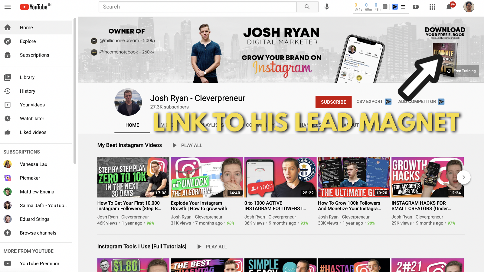 A screenshot of Josh Ryan's YouTube banner example 4