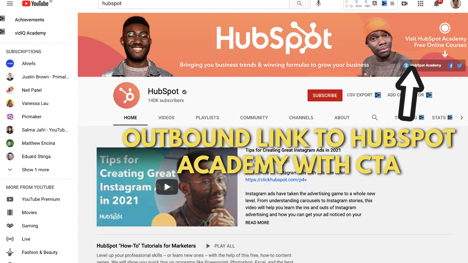 Screenshot of Hubspot's YouTube banner example 5