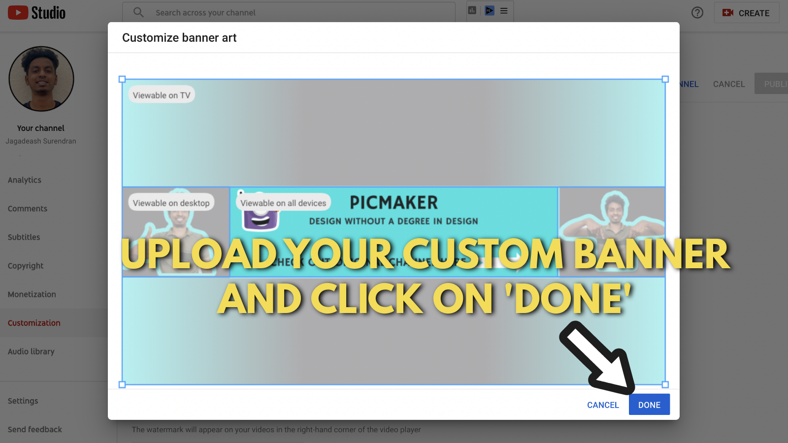 step 2 of uploading your YouTube banner example