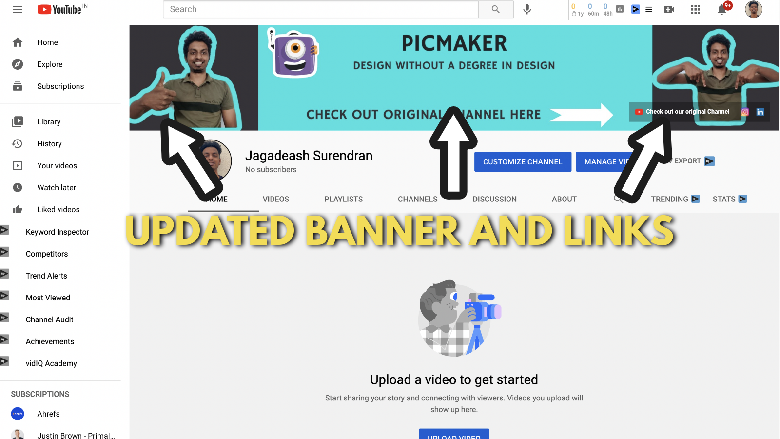 Final step of adding the links on your YouTube channel art example