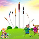 Flying pen with happy school going students wallpaper.