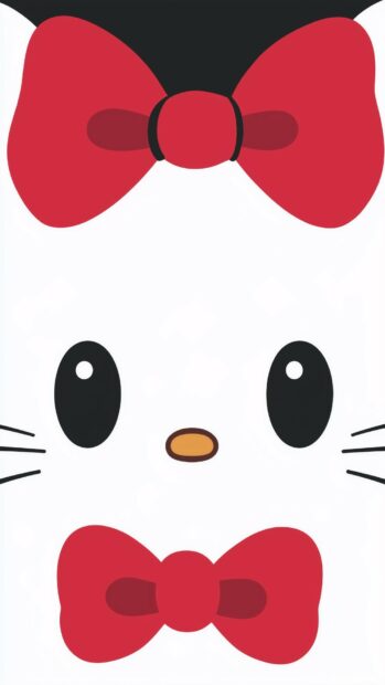 A simple Hello Kitty face with her iconic red bow on a plain white background, iPhone wallpaper.