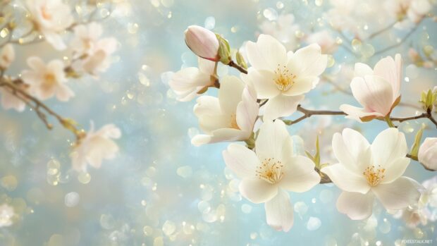 Aesthetic flower HD desktop wallpaper with soft pastel tones, delicate petals, and a calming atmosphere.