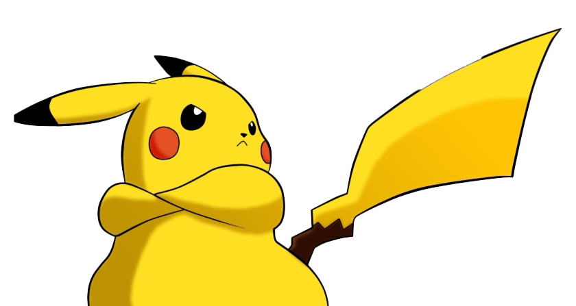 Pikachu character wielding lightning bolt, electric mouse Pokémon, animated yellow creature, iconic video game character, Pikachu PNG