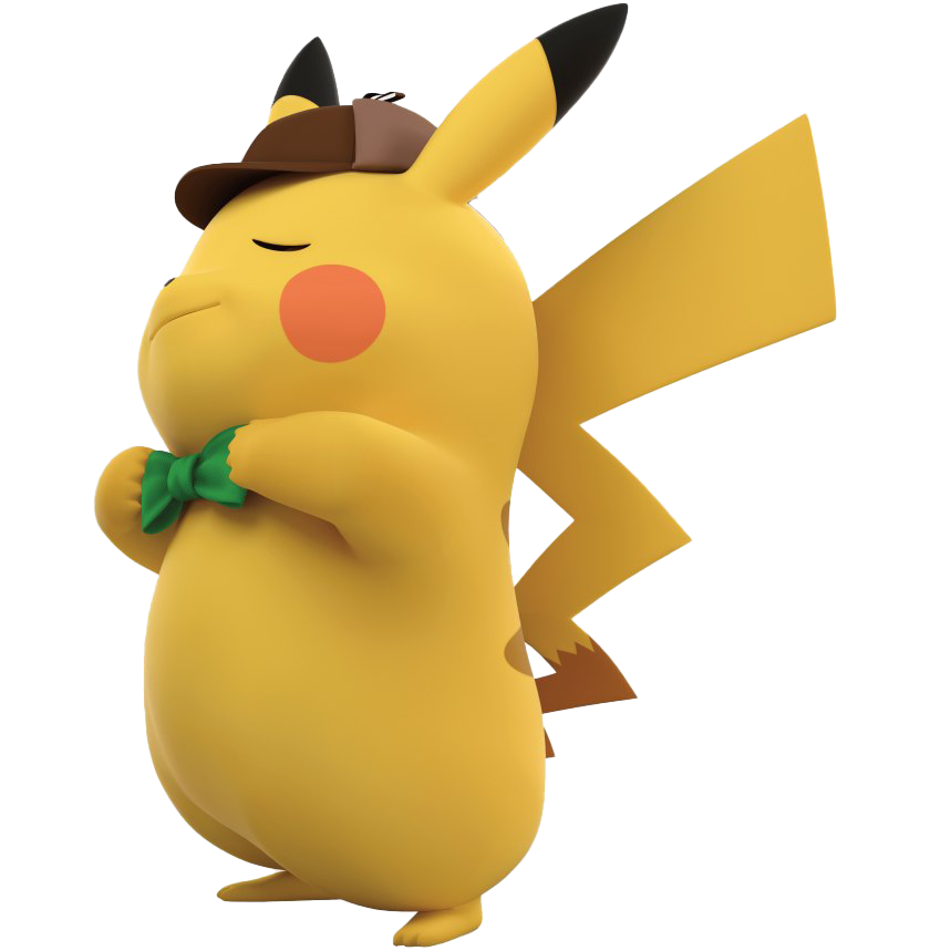 Pikachu Detective Character, animated Pokémon figure, cute yellow creature, whimsical detective style, Pikachu PNG