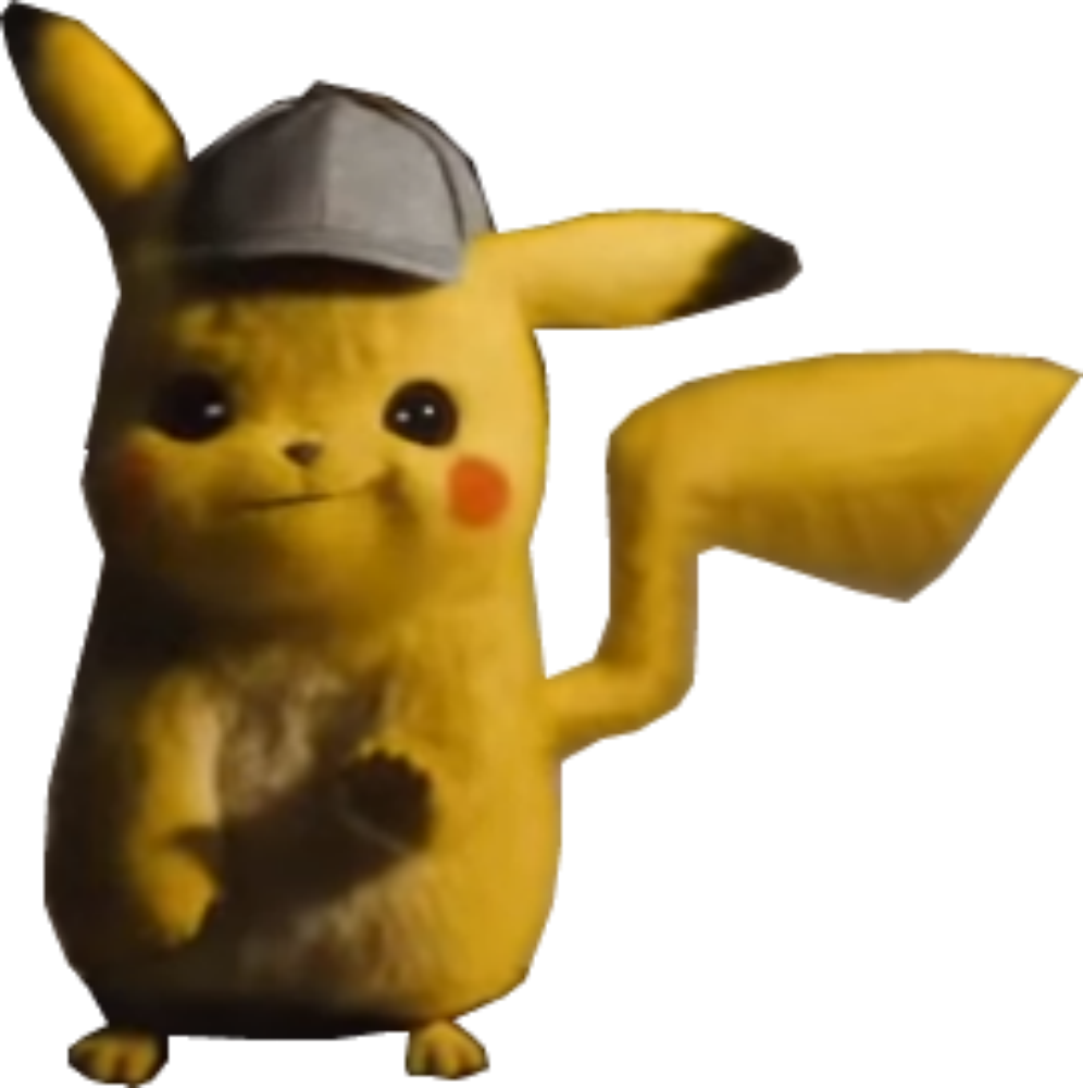 Pikachu wearing detective hat, animated character, Pokémon franchise, cute cartoon figure, playful mascot, Pikachu PNG