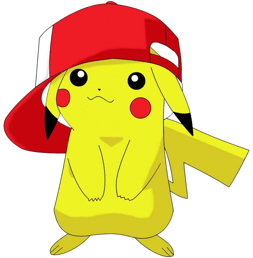 Pikachu wearing red cap, adorable electric Pokémon, popular anime character, cute cartoon creature, Pikachu PNG