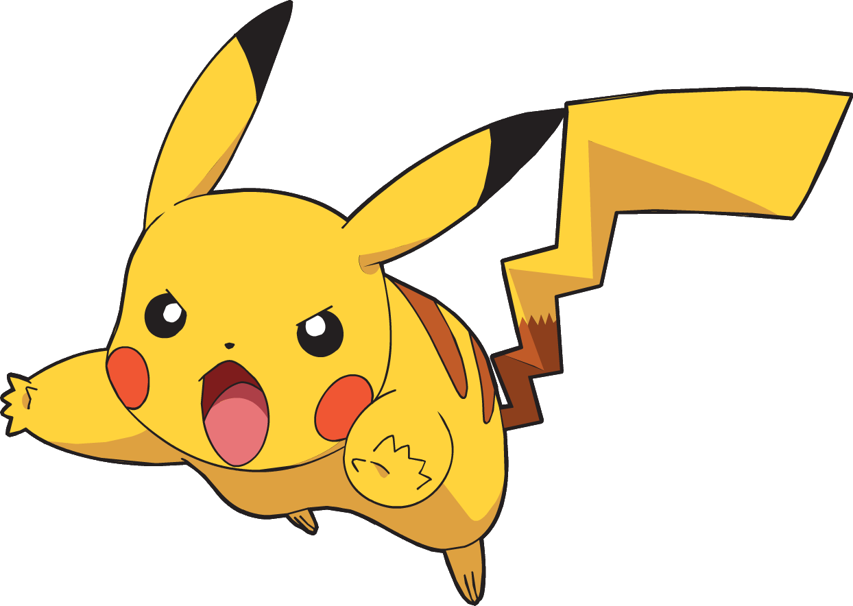 Pikachu character, electric type Pokémon, animated creature, popular video game icon, Pikachu PNG