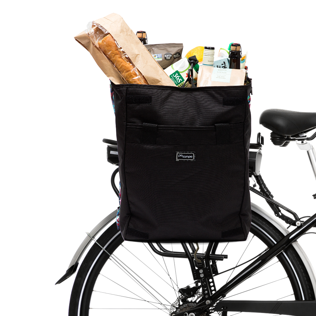 Orchard Grocery Pannier black ripstop on bike - Po Campo color:black ripstop;