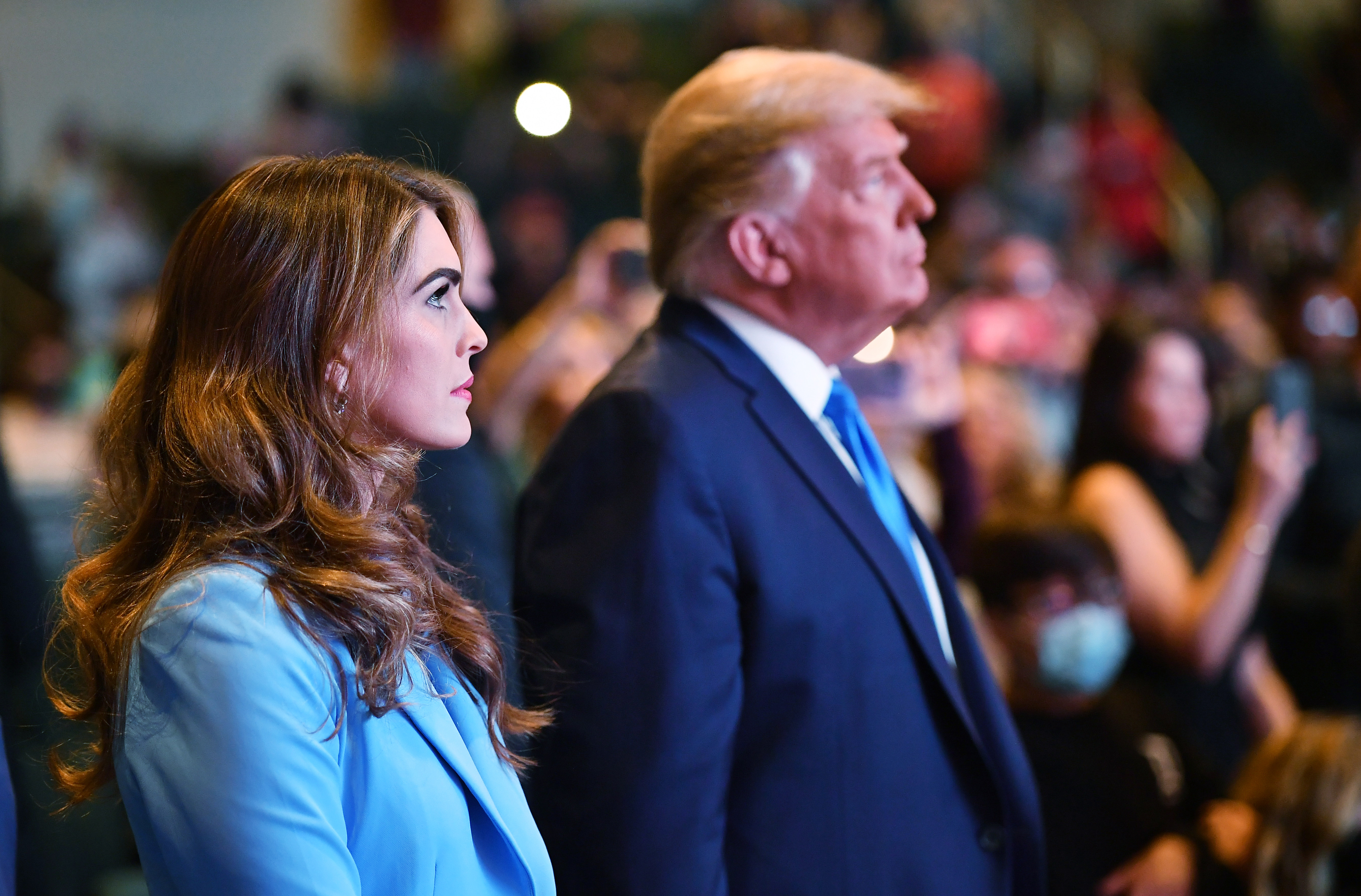Hope Hicks attends services with Donald Trump at the International Church of Las Vegas. 