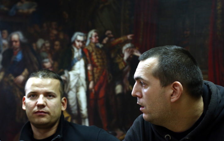 Laszlo Toroczkai (left), vice president of the Hungarian right-win Jobbik party. Supporters say the party emphasizes issues relevant to daily lives of young Hungarians | Tomas Gzell/EPA vice president