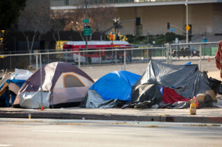 photo- Homeless Tent Encampment on Street in Downtown Los Angeles