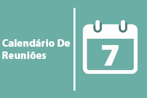 C=desenho em contorno de um calendário em branco no fundo verde com escrita do lado esquerdo de Calendário De Reuniões