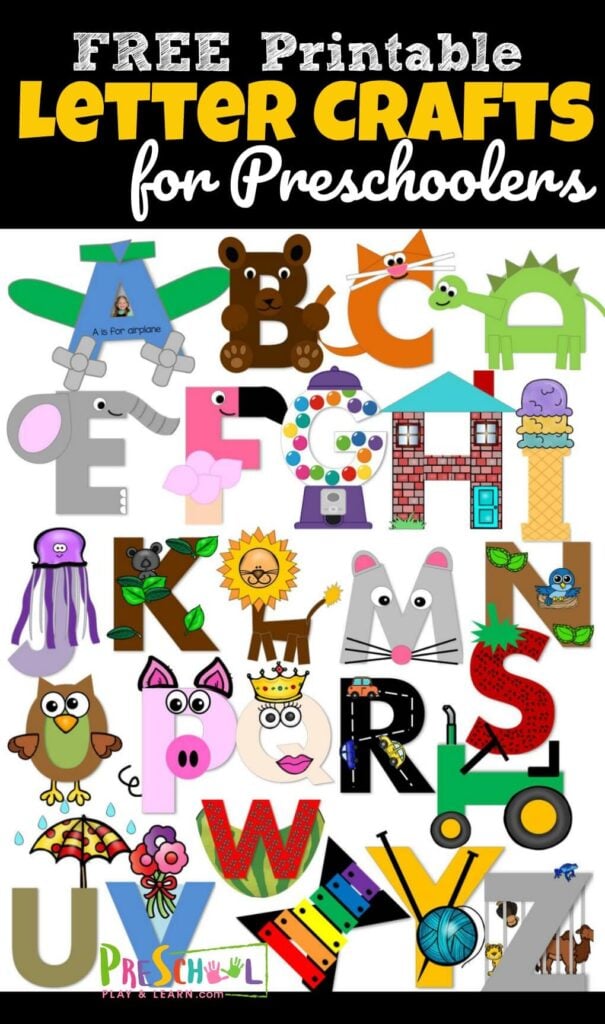 26 adorable alphabet crafts to make to practice uppercase letter recognition. These letter crafts are NO PREP as you just print, color, cut, and paste to make these letter crafts for toddler, preschool, prek, and kindergarten. So many really CUTE crafts for kids