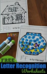 FREE Letter Recognition Worksheets - these preschool alphabet worksheets are super cute and such a fun way to practice uppercase and lowercase letters. Printable for prek or kindergarten #alphabet #preschool #freeworksheets