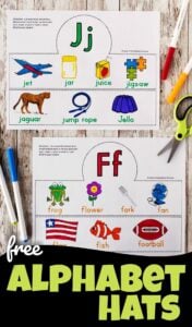 free printable alphabet hats for toddlers, preschoolers, and kindergartners to learn abcs from A to Z