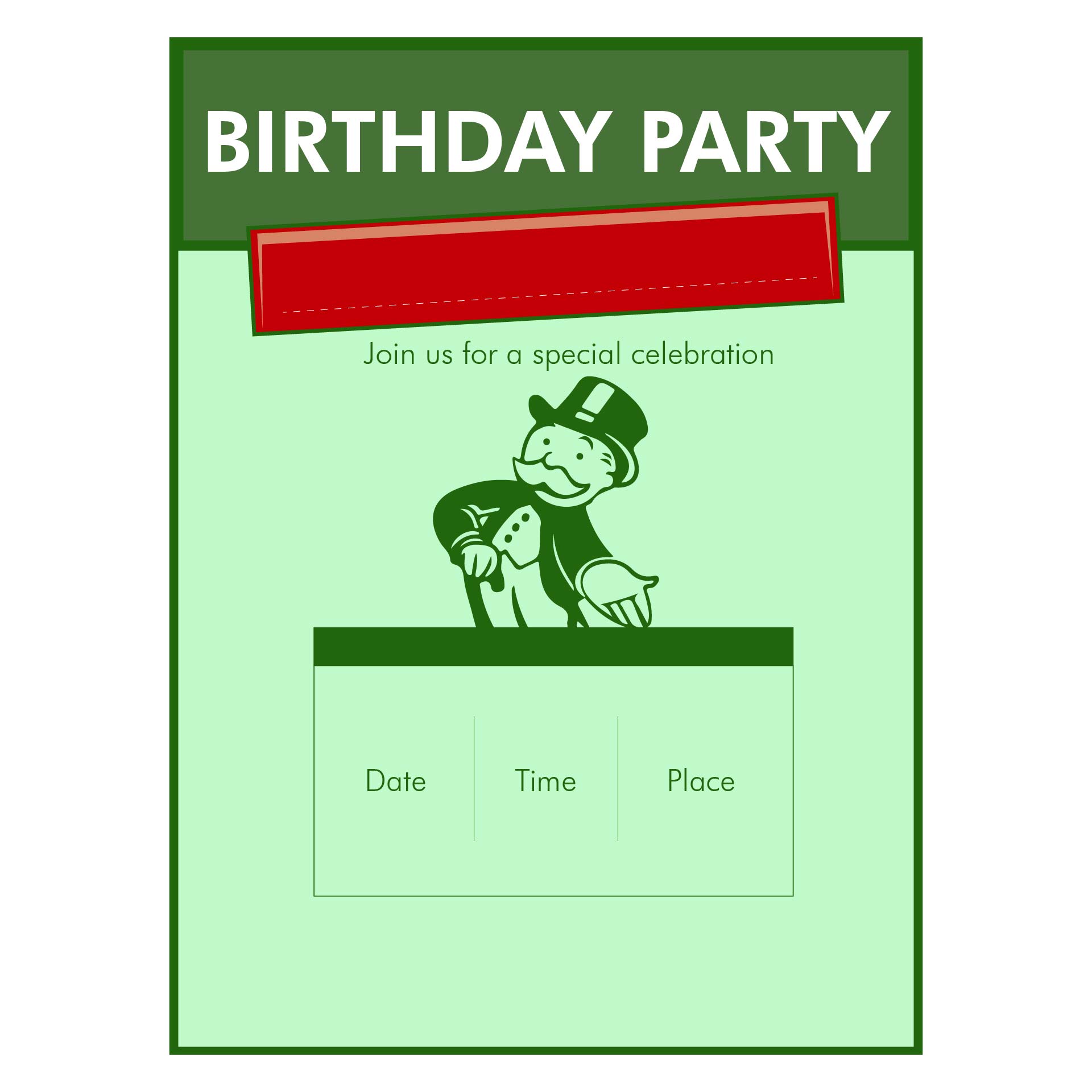 Printable Vintage Monopoly Birthday Card