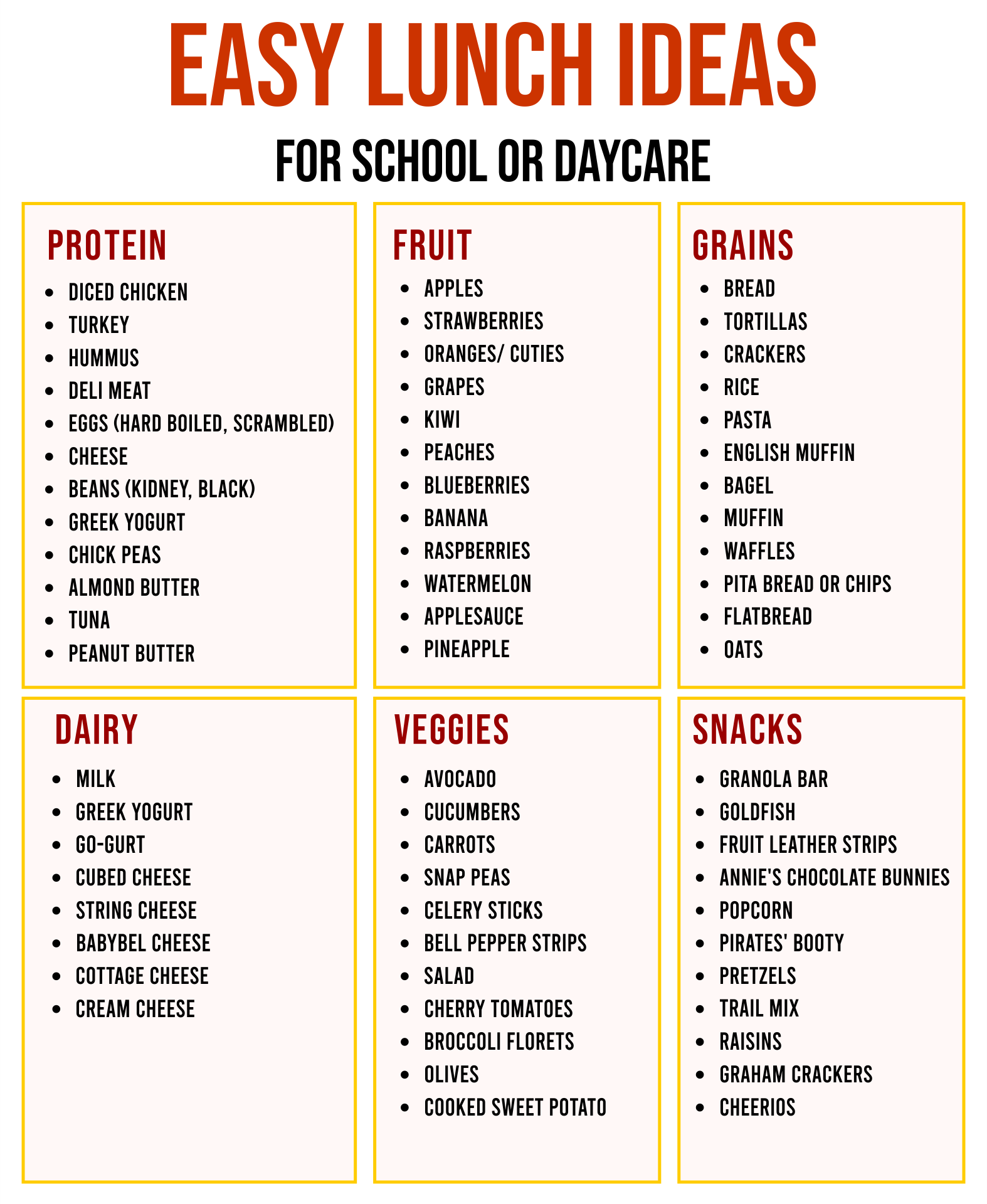 Lunch Menu Ideas For Daycare