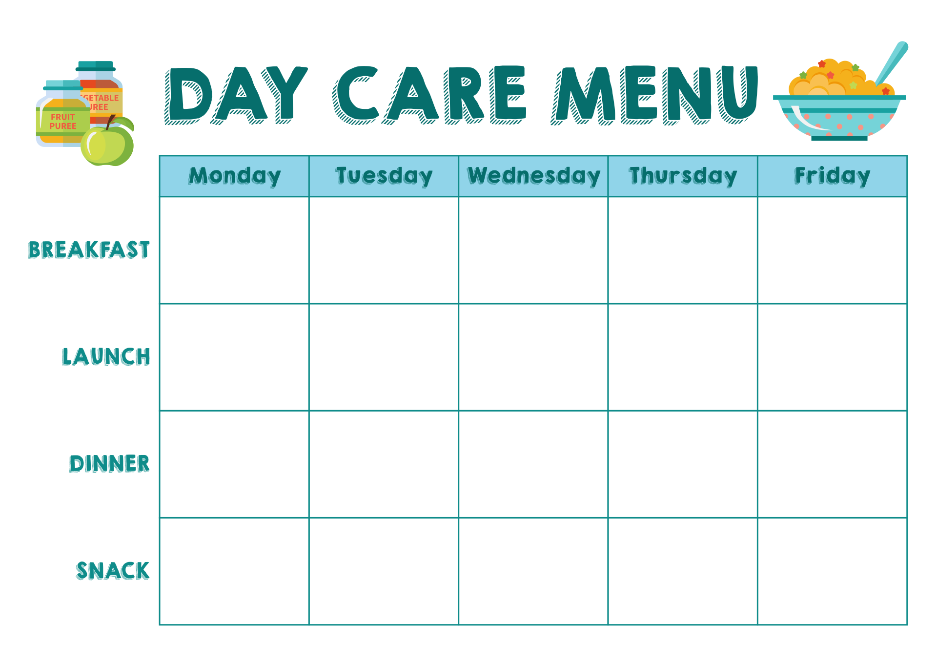 Printable Menus Daycares