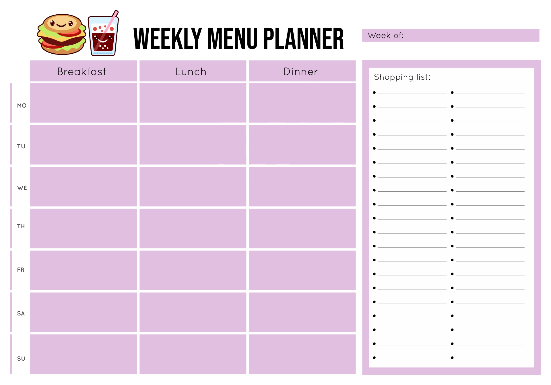 7 best blank weekly menu templates printables printableecom - free ...