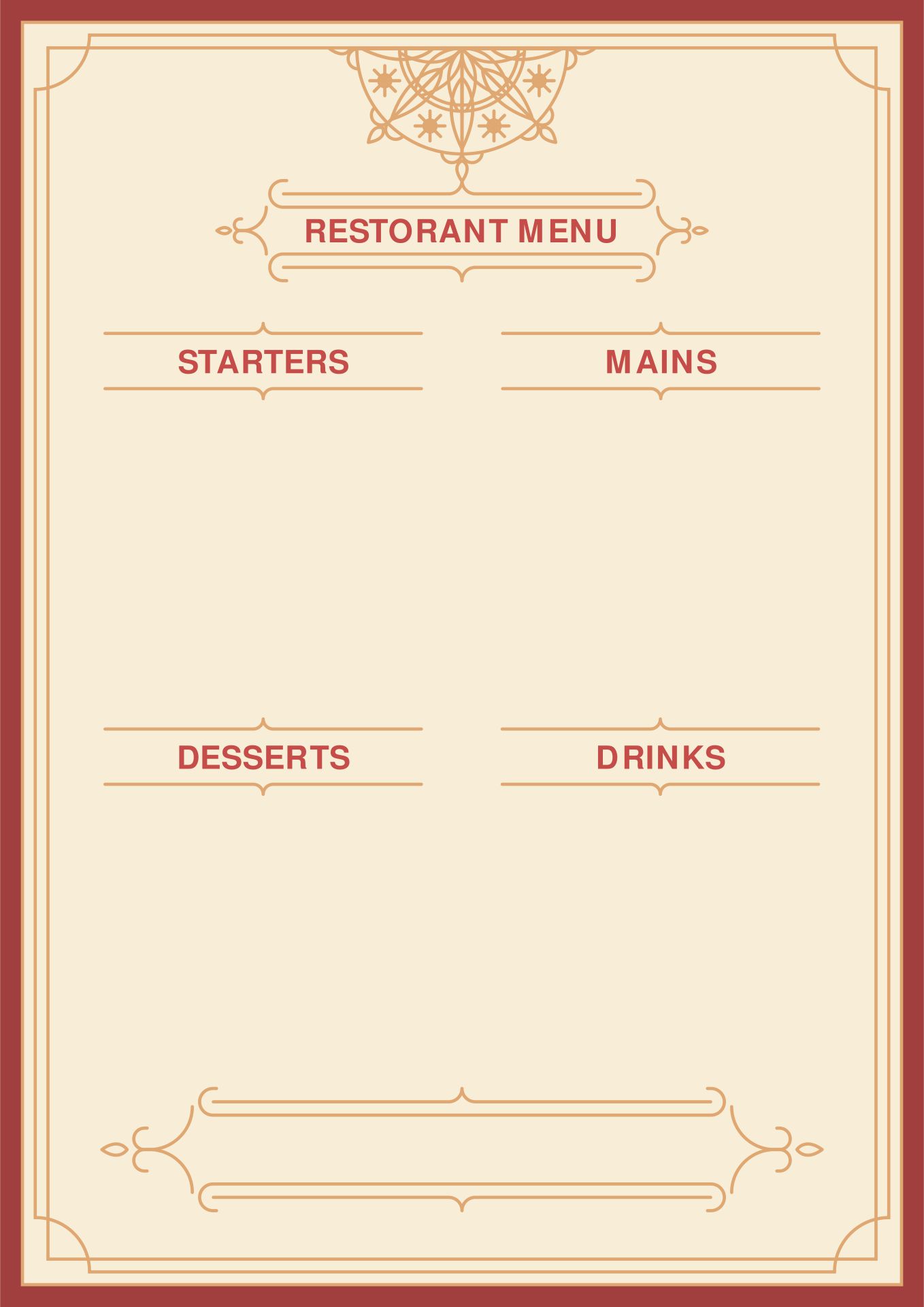 Blank Menu Template Printable