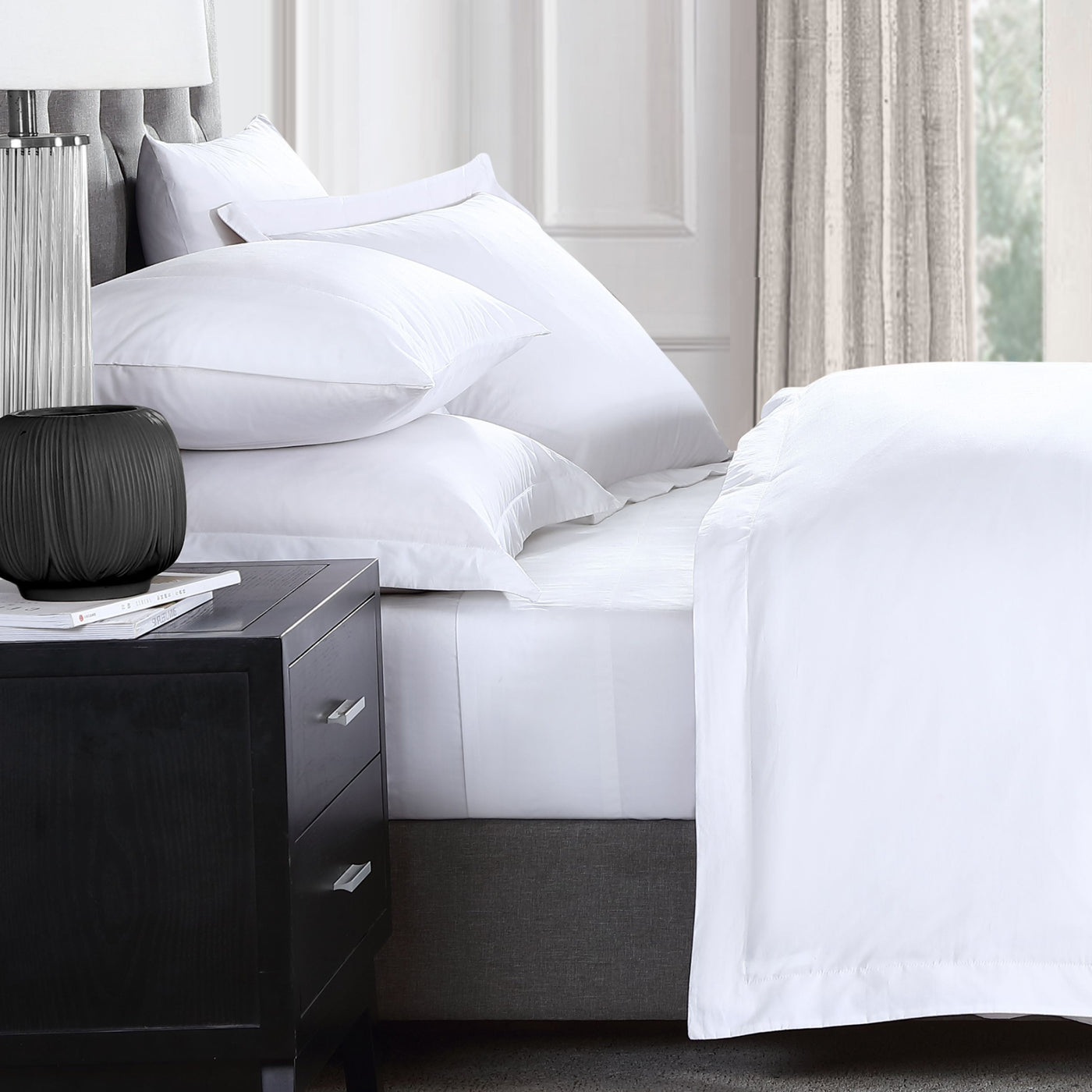 Pure Parima Egyptian Cotton Sheets Ultra Percale Sheet Set | Hotel Collection | 100% Giza Egyptian Cotton#color_white