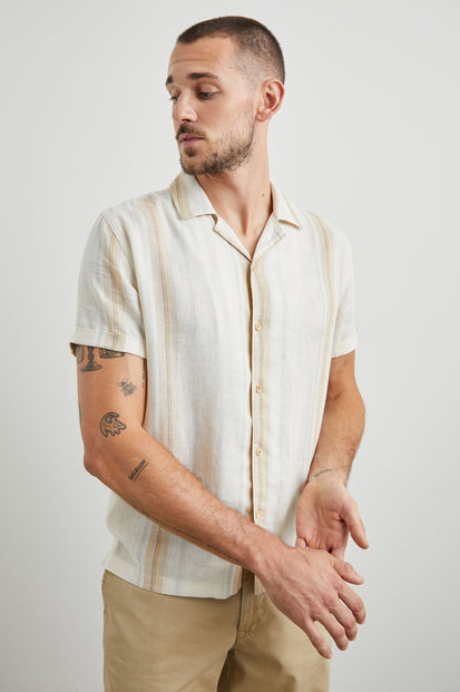 AMALFI SHIRT - FARRO DOVE STRIPE - SIDE LEFT