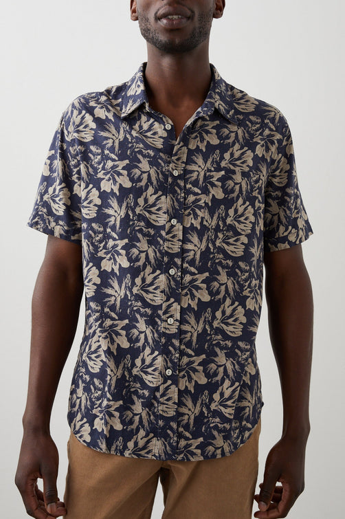 CARSON FLORAL EXPRESSION NAVY BROWN SHIRT - FRONT HALF BODY