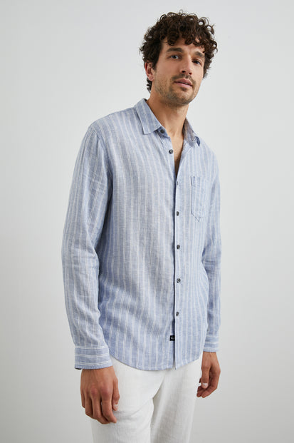 CONNOR SHIRT - DENIM WHITE PINSTRIPE - FRONT