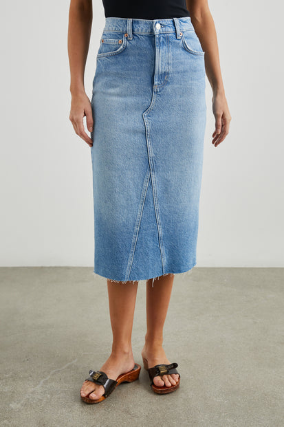 HIGHLAND SKIRT - BAJA BLUE RAW HEM - FRONT BODY