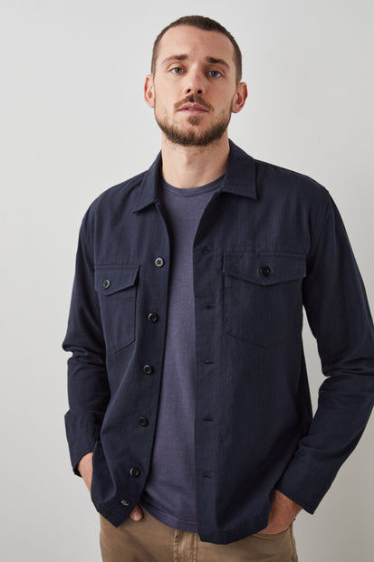 KEROUAC NAVY CHARCOAL PIN STRIPE JACKET - FRONT