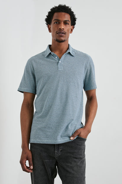 NAPOLI POLO SHIRT - CERULEAN SKY STRIPE - FRONT BODY