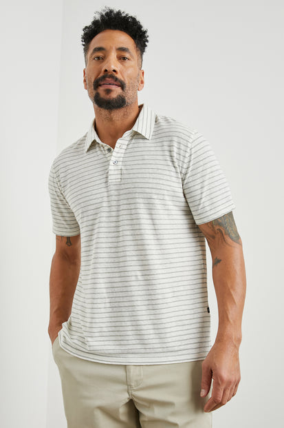 NAPOLI POLO SHIRT - CREAM BARLEY STRIPE - FRONT BODY