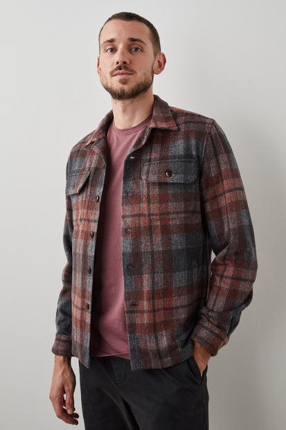 VIGGO CRIMSON SHADOW PLAID SHIRT JACKET - FRONT