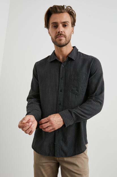 WYATT SHIRT BLACK CHAMBRAY - FRONT BODY